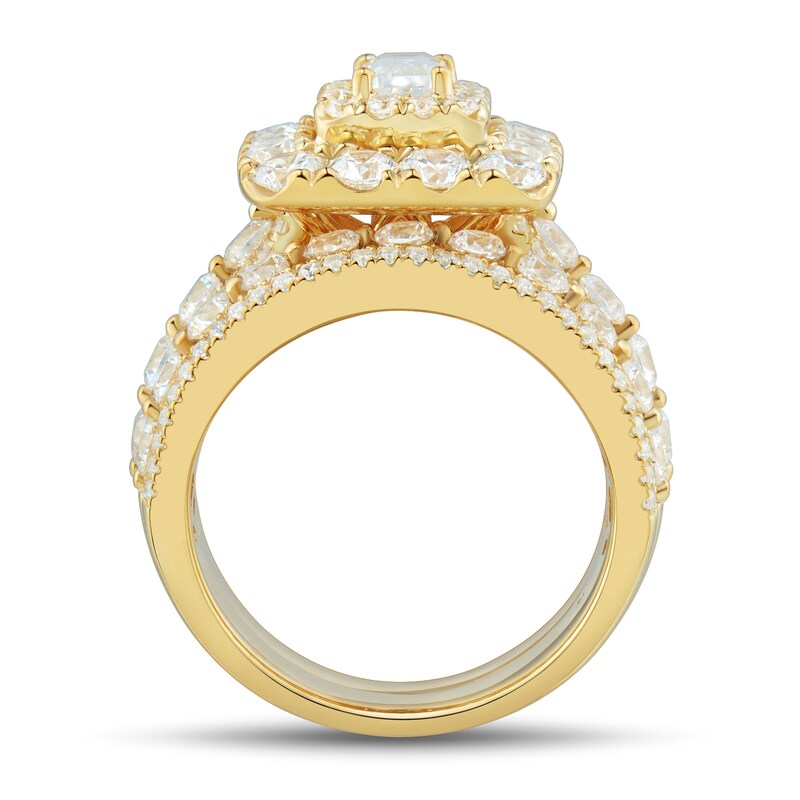 Main Image 3 of 4 CT. T.W. Emerald-Cut Diamond Double Frame Triple Row Bridal Set in 14K Gold