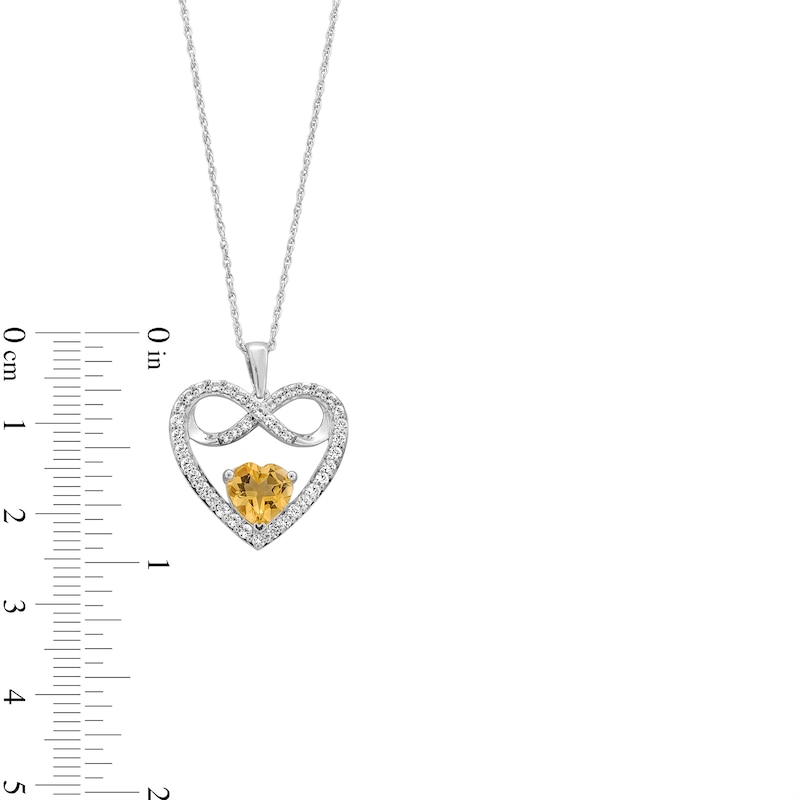 Main Image 3 of 7.0mm Heart-Shaped Citrine and White Lab-Created Sapphire Infinity Heart Pendant in Sterling Silver