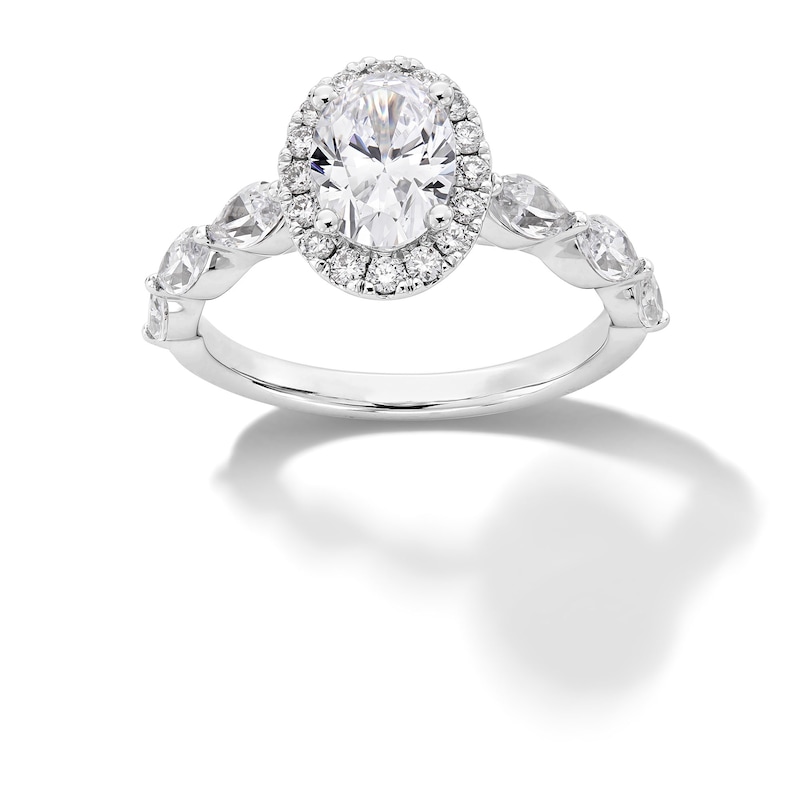 Main Image 1 of 2 CT. T.W. Oval and Marquise-Cut Certified Lab-Grown Diamond Frame Engagement Ring in 14K White Gold (F/VS2)