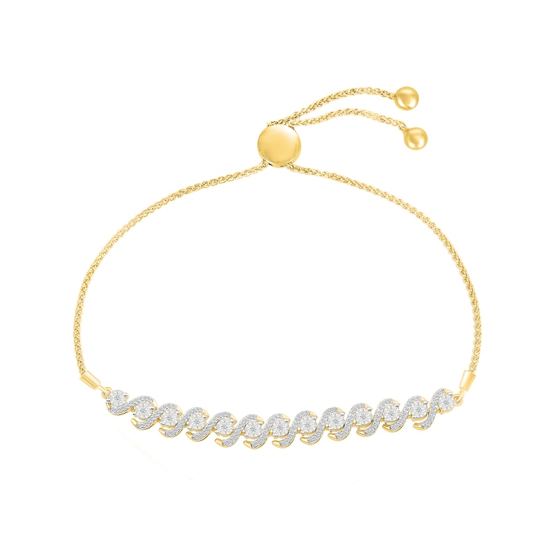 Main Image 1 of 1/2 CT. T.W. Diamond "S" Link Bolo Bracelet in Sterling Silver with 10K Gold Plate - 9"