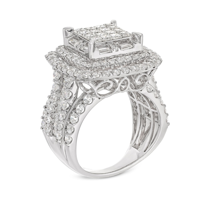 Main Image 2 of 4 CT. T.W. Princess-Cut Multi-Diamond Triple Frame Multi-Row Engagement Ring in 10K White Gold