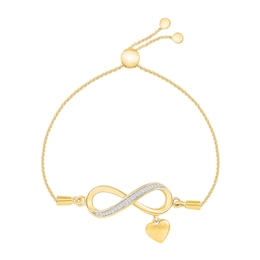 Diamond Accent Infinity with "love" Heart Charm Bolo Bracelet in Sterling Silver with 10K Gold Plate - 9"
