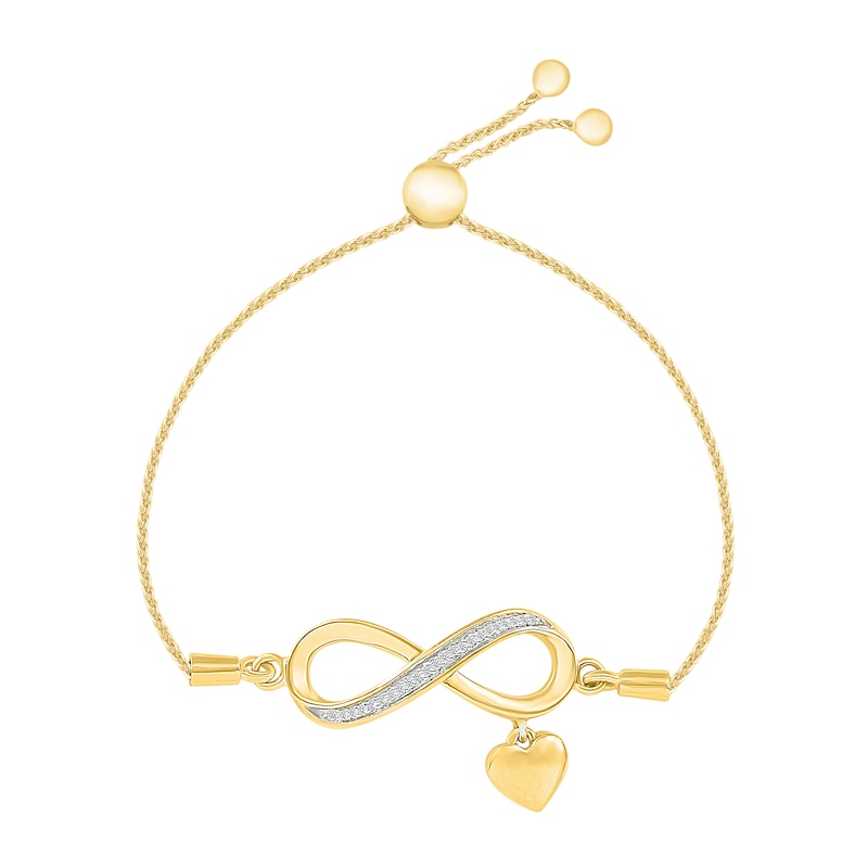 Main Image 1 of Diamond Accent Infinity with "love" Heart Charm Bolo Bracelet in Sterling Silver with 10K Gold Plate - 9"