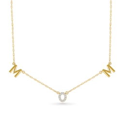 1/20 CT. T.W. Diamond "MOM" Letter Station Necklace in Sterling Silver with 10K Gold Plate
