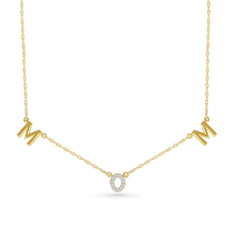 Main Image 1 of 1/20 CT. T.W. Diamond "MOM" Letter Station Necklace in Sterling Silver with 10K Gold Plate