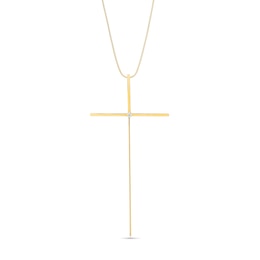 Diamond Accent Long Cross Drop Pendant in Sterling Silver with 10K Gold Plate - 16"