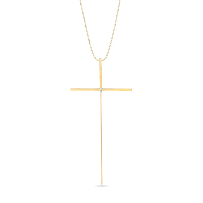 Main Image 1 of Diamond Accent Long Cross Drop Pendant in Sterling Silver with 10K Gold Plate - 16"