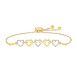 Diamond Accent Alternating Heart Bolo Bracelet in Sterling Silver with 10K Gold Plate - 9"