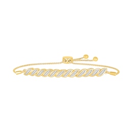 Diamond Accent Cascading Wave Bolo Bracelet in Sterling Silver with 10K Gold Plate - 9"