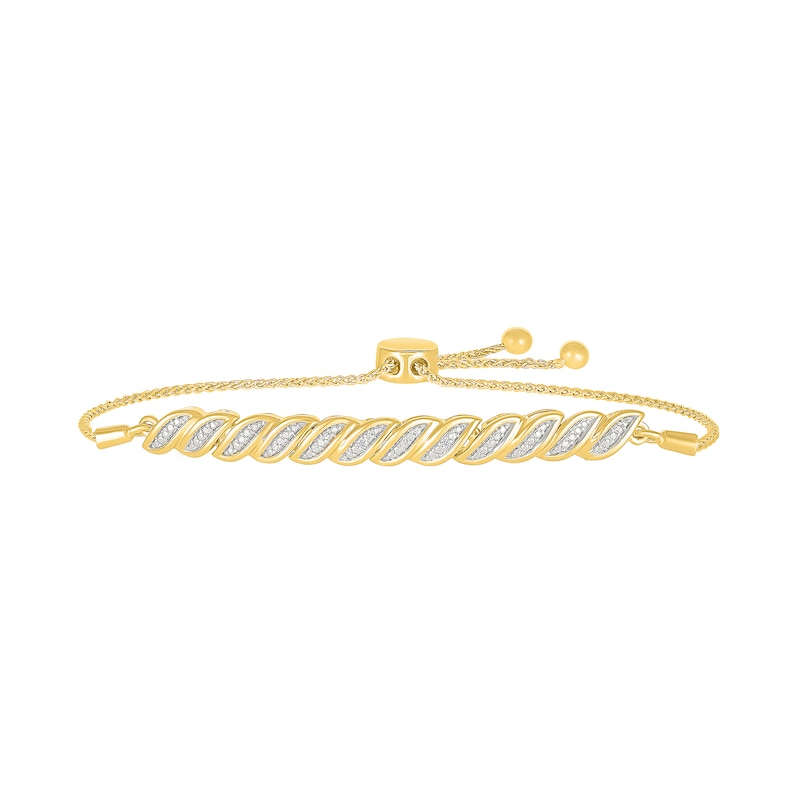 Main Image 1 of Diamond Accent Cascading Wave Bolo Bracelet in Sterling Silver with 10K Gold Plate - 9"