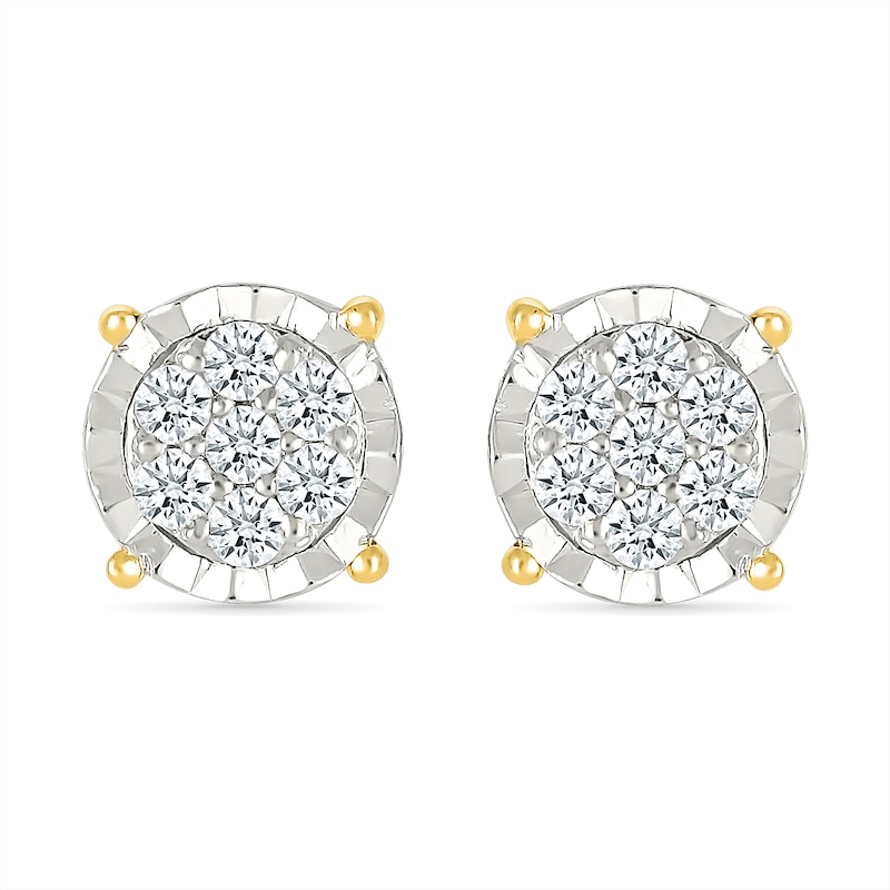 Main Image 2 of 1/5 CT. T.W. Multi-Diamond Miracle Frame Stud Earrings in Sterling Silver with 10K Gold Plate
