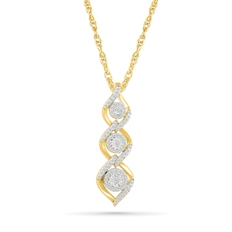Main Image 1 of 1/4 CT. T.W. Diamond Graduated Triple Drop Pendant in Sterling Silver with 10K Gold Plate