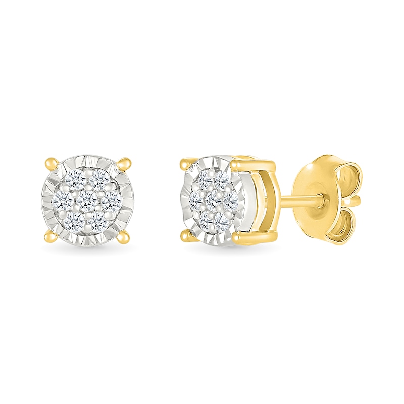 Main Image 1 of 1/10 CT. T.W. Multi-Diamond Miracle Frame Stud Earrings in Sterling Silver with 10K Gold Plate