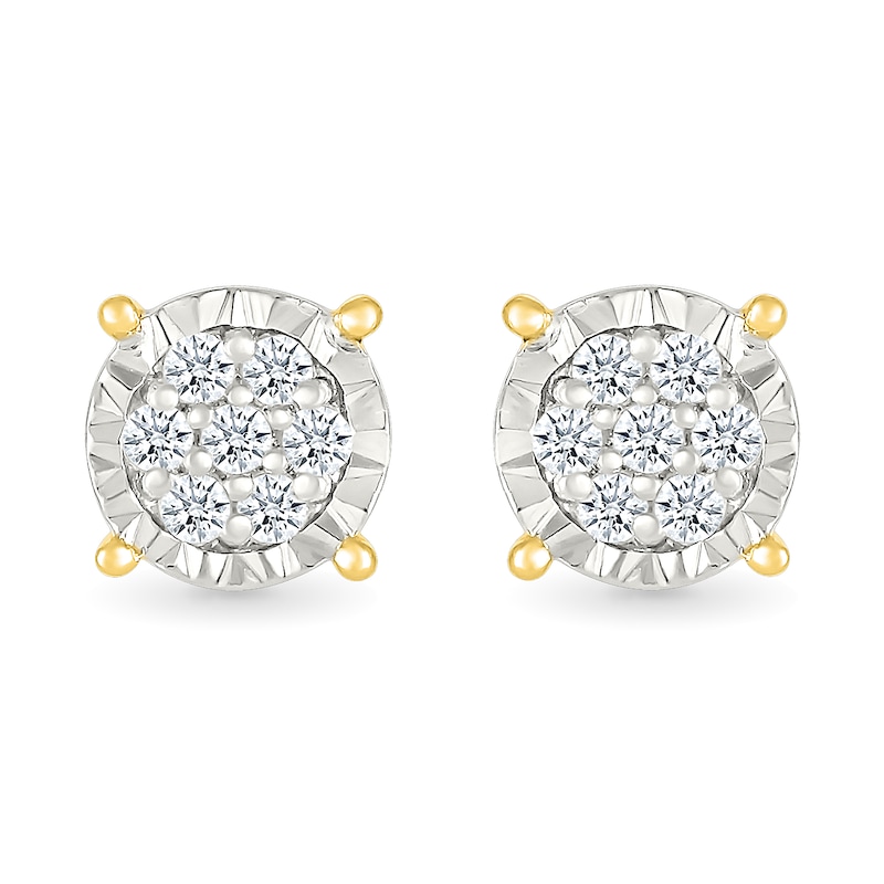 Main Image 2 of 1/10 CT. T.W. Multi-Diamond Miracle Frame Stud Earrings in Sterling Silver with 10K Gold Plate