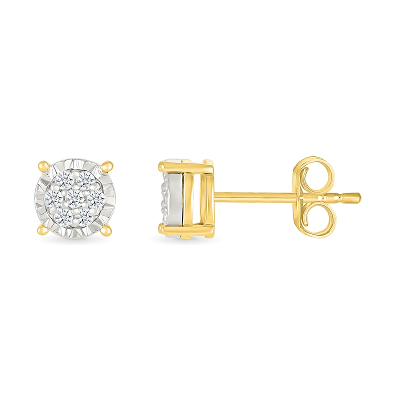 Main Image 3 of 1/10 CT. T.W. Multi-Diamond Miracle Frame Stud Earrings in Sterling Silver with 10K Gold Plate