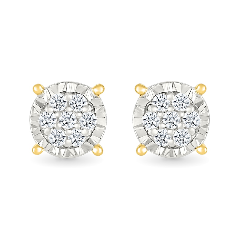 Main Image 4 of 1/10 CT. T.W. Multi-Diamond Miracle Frame Stud Earrings in Sterling Silver with 10K Gold Plate