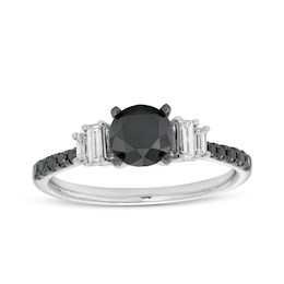 1-1/3 CT. T.W. Black and White Diamond Collar Engagement Ring in 14K White Gold