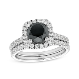 2-7/8 CT. T.W. Black and White Diamond Cushion-Shaped Frame Bridal Set in 14K White Gold