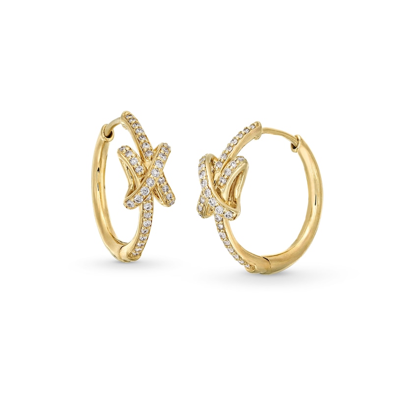 Main Image 1 of 1/4 CT. T.W. Certified Lab-Grown Diamond Knot Hoop Earrings in 10K Gold (F/SI2)