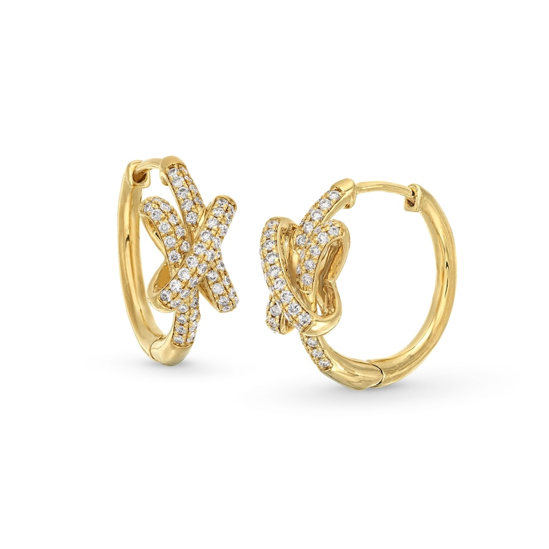 Main Image 1 of 1/2 CT. T.W. Lab-Grown Diamond Double Row Knot Hoop Earrings in 10K Gold (F/SI2)