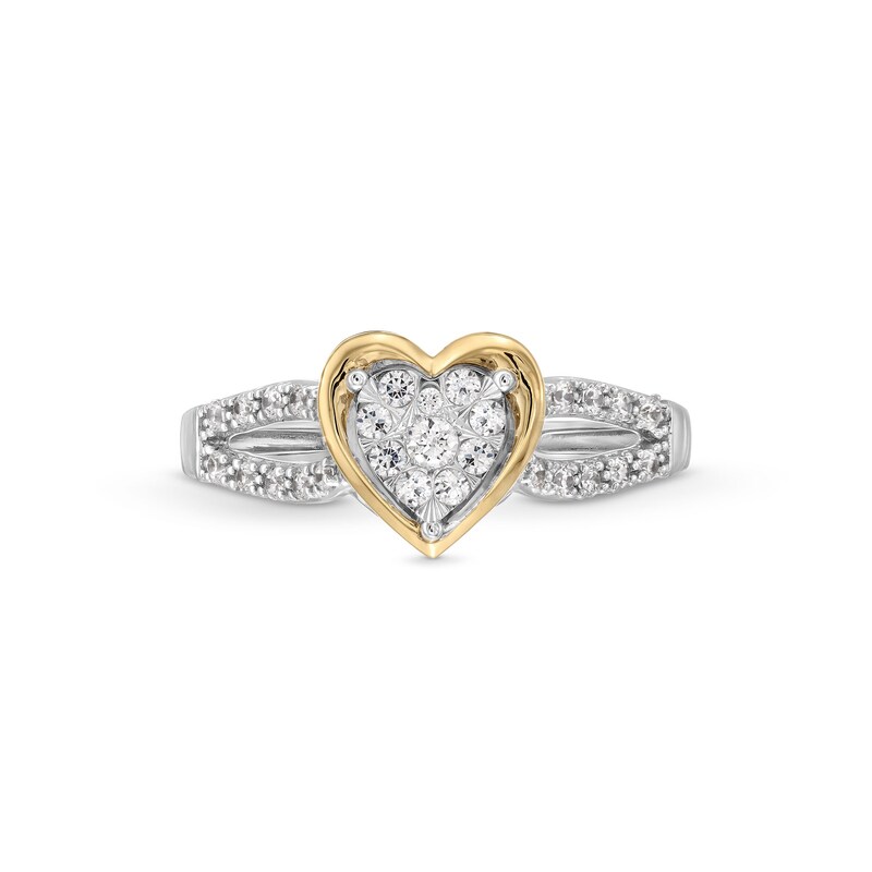 Main Image 4 of 1/3 CT. T.W. Heart-Shaped Multi-Diamond Loop Split Shank Engagement Ring in 10K Two-Tone Gold