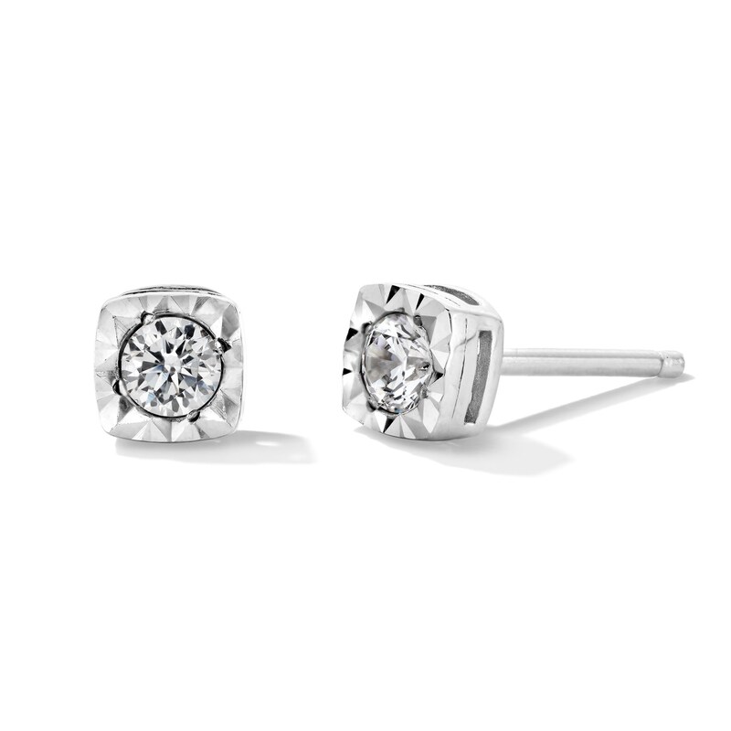Main Image 1 of 1/4 CT. T.W. Diamond Miracle Cushion Frame Solitaire Stud Earrings in 10K White Gold