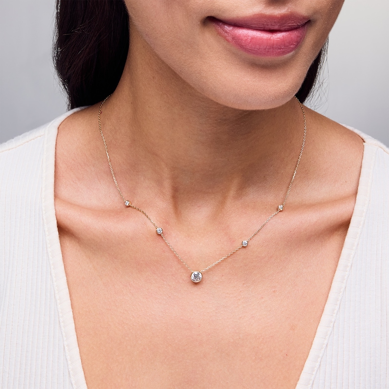 Main Image 2 of 1 CT. T.W. Certified Lab-Grown Diamond Bezel-Set Station Necklace in 14K Gold (F/SI2)