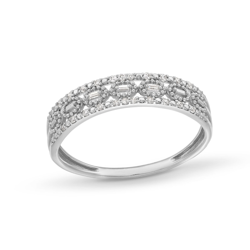 Main Image 1 of 1/15 CT. T.W. Baguette and Round Diamond Open Triple Row Stackable Anniversary Band in 10K White Gold