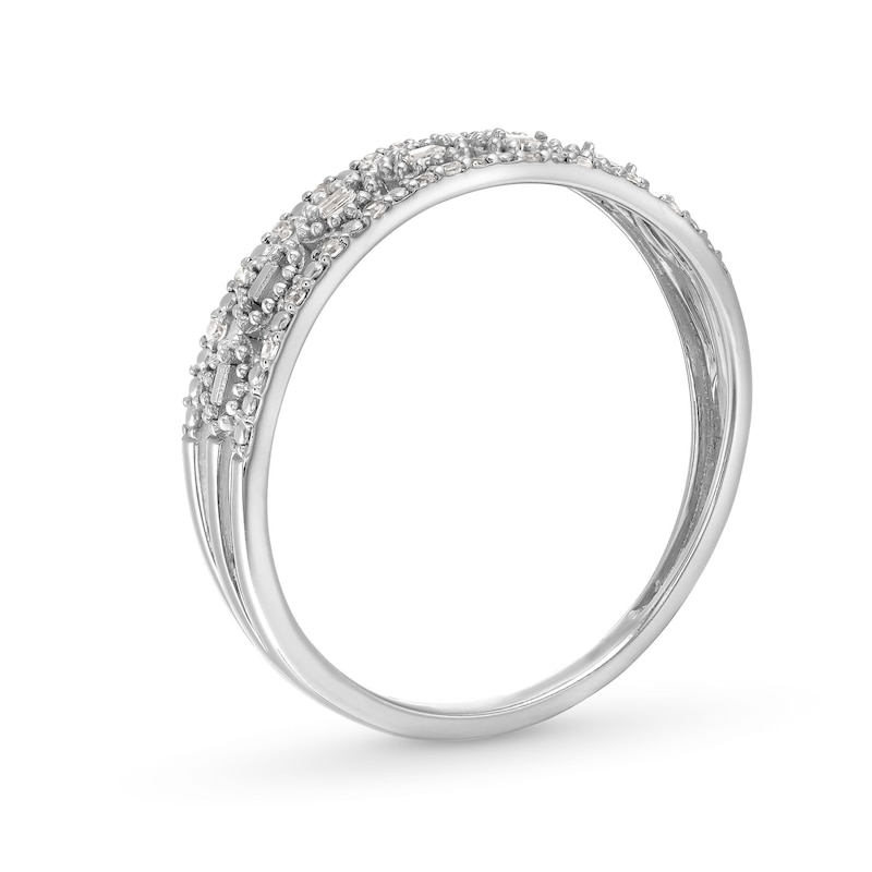 Main Image 3 of 1/15 CT. T.W. Baguette and Round Diamond Open Triple Row Stackable Anniversary Band in 10K White Gold
