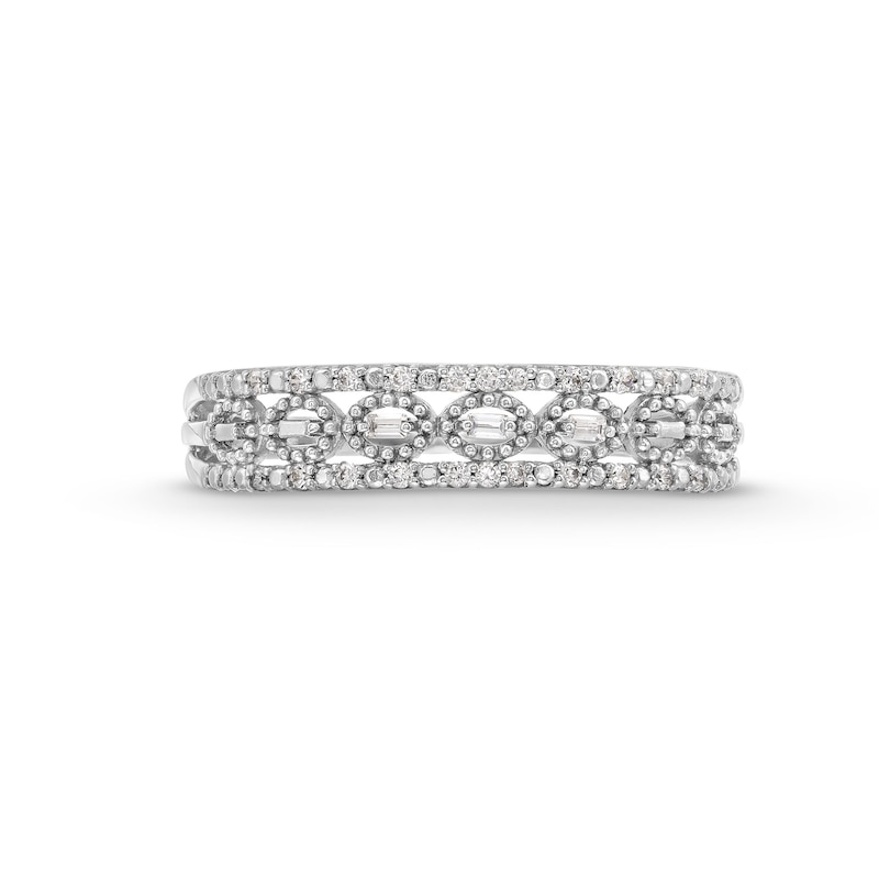 Main Image 4 of 1/15 CT. T.W. Baguette and Round Diamond Open Triple Row Stackable Anniversary Band in 10K White Gold