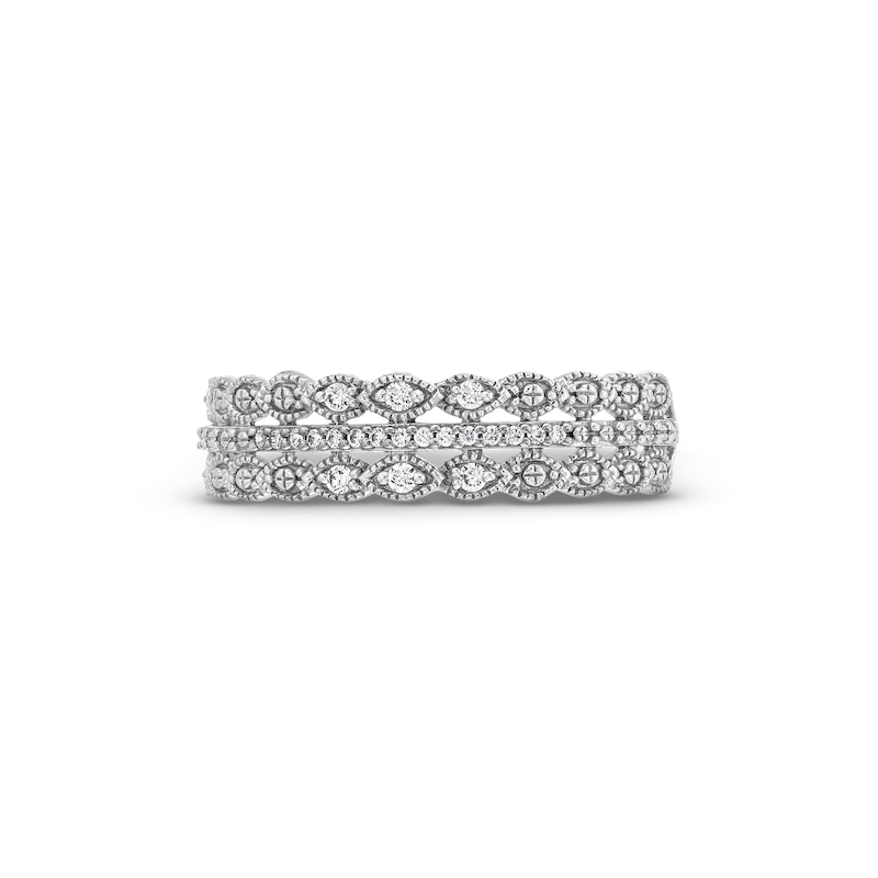Main Image 4 of 1/15 CT. T.W. Diamond Scallop Border Vintage-Style Stackable Anniversary Band in 10K White Gold