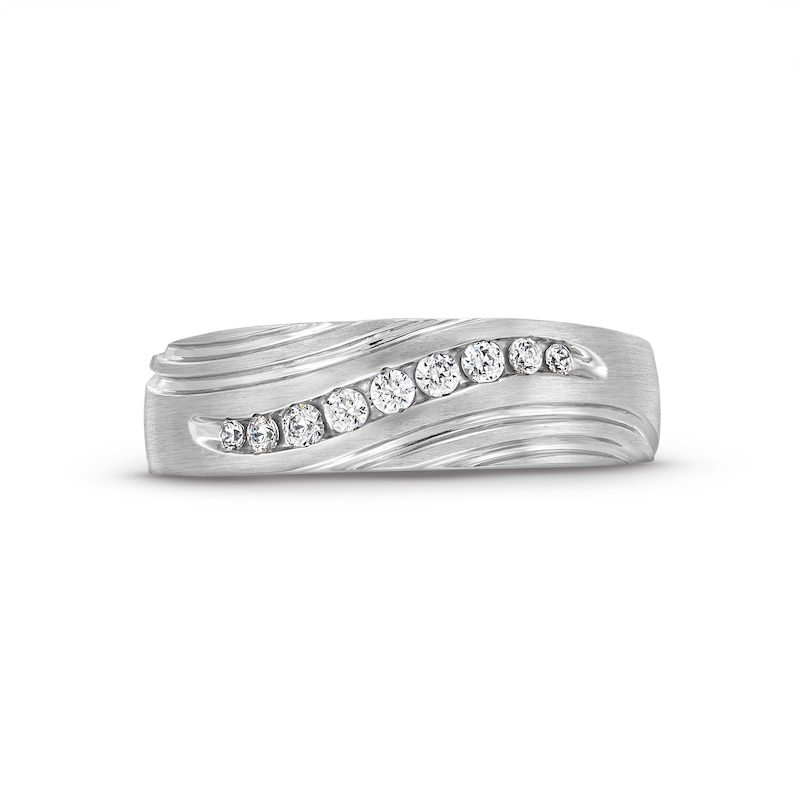 Main Image 4 of 1/5 CT. T.W. Diamond Graduated Rolling Groove Anniversary Band in 10K White Gold
