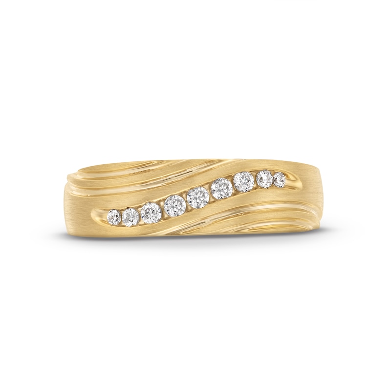 Main Image 4 of 1/5 CT. T.W. Diamond Graduated Rolling Groove Anniversary Band in 10K Gold
