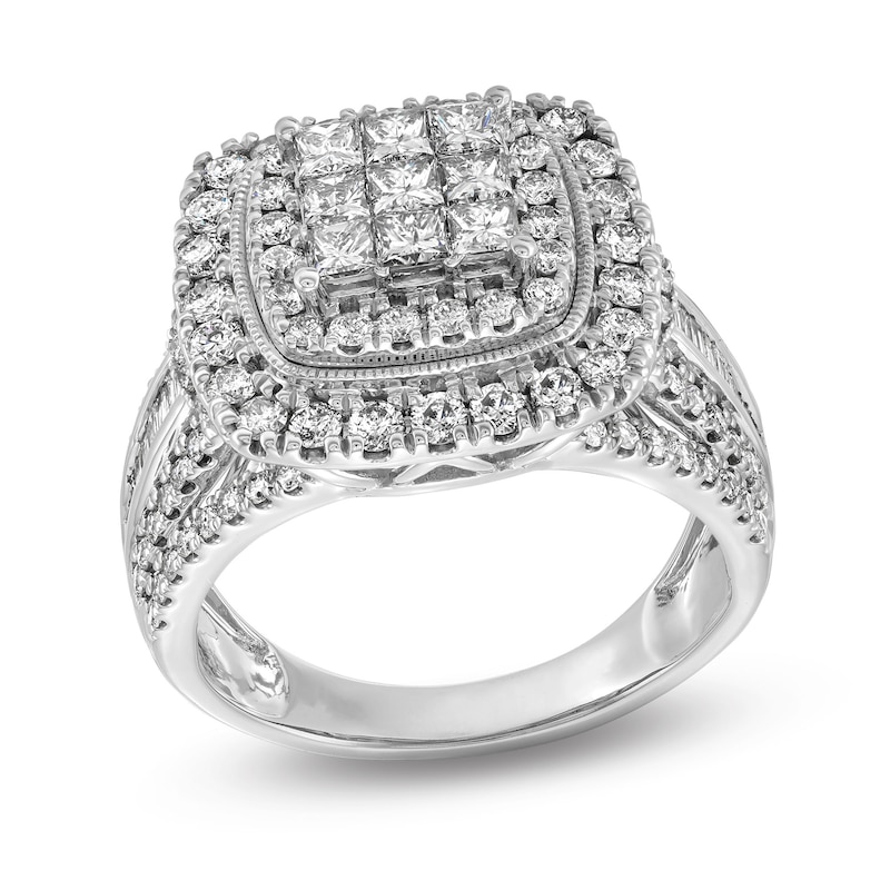 Main Image 1 of 2 CT. T.W. Princess-Cut Multi-Diamond Double Cushion Frame Multi-Row Engagement Ring in 10K White Gold