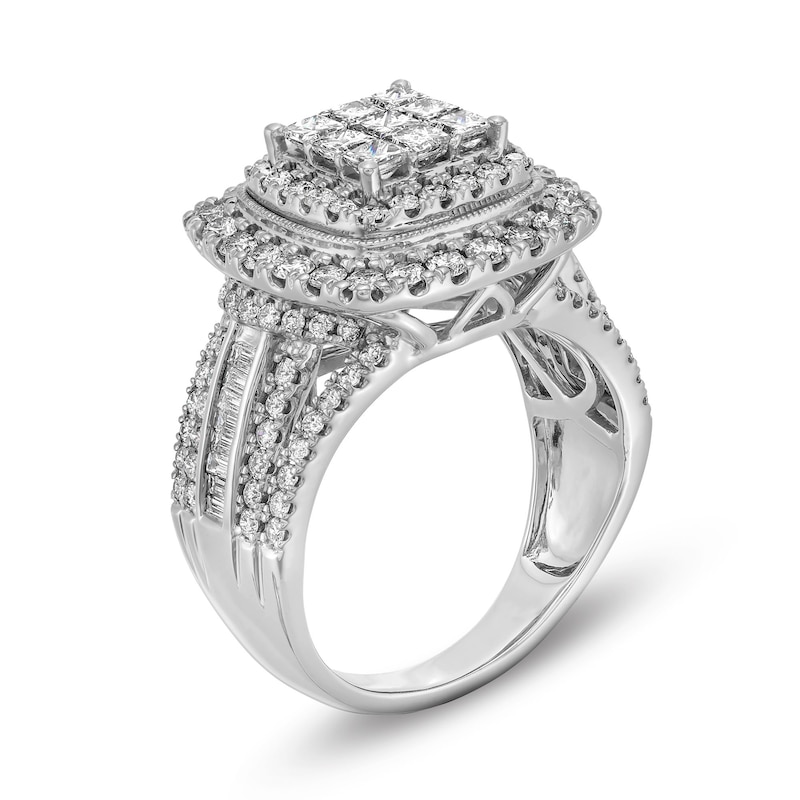 Main Image 3 of 2 CT. T.W. Princess-Cut Multi-Diamond Double Cushion Frame Multi-Row Engagement Ring in 10K White Gold