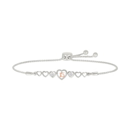 1/20 CT. T.W Diamond Quinceañera "15” Open Hearts Bolo Bracelet in Sterling Silver and 10K Rose Gold - 9.0"