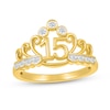 Thumbnail Image 1 of 1/10 CT. T.W. Diamond Quinceañera “15” Scrolling Crown Ring in 10K Gold
