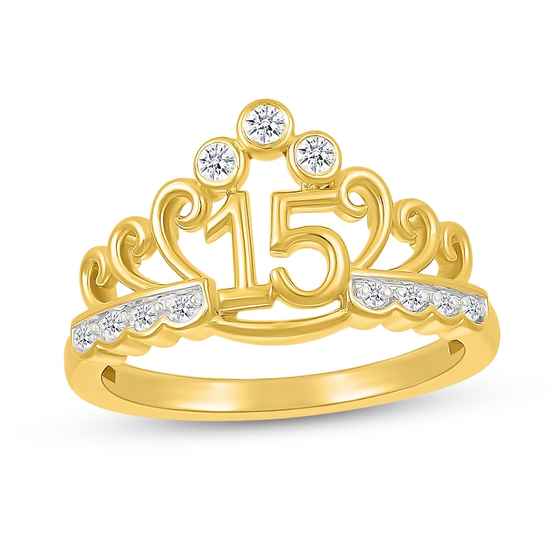Main Image 1 of 1/10 CT. T.W. Diamond Quinceañera “15” Scrolling Crown Ring in 10K Gold