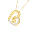 Thumbnail Image 2 of 1/10 CT. T.W. Diamond Quinceañera “15” Tilted Open Heart Pendant in Sterling Silver with 10K Gold Plate