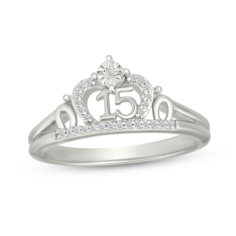 Main Image 1 of 1/10 CT. T.W. Diamond Quinceañera “15” Crown Ring in Sterling Silver