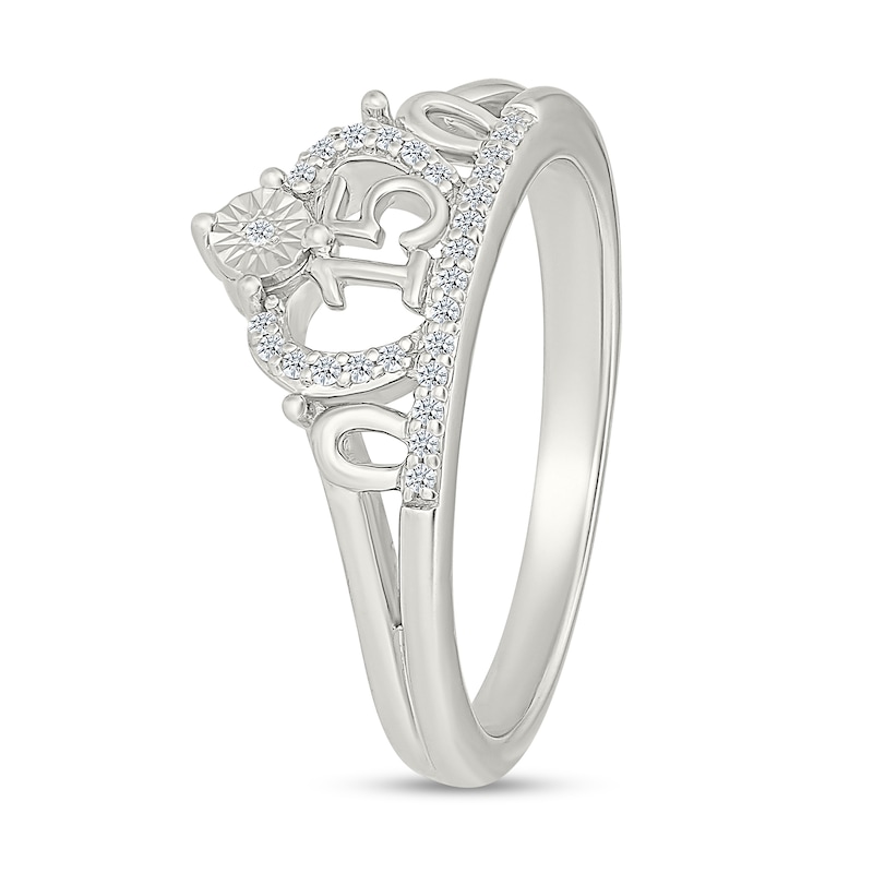 Main Image 2 of 1/10 CT. T.W. Diamond Quinceañera “15” Crown Ring in Sterling Silver