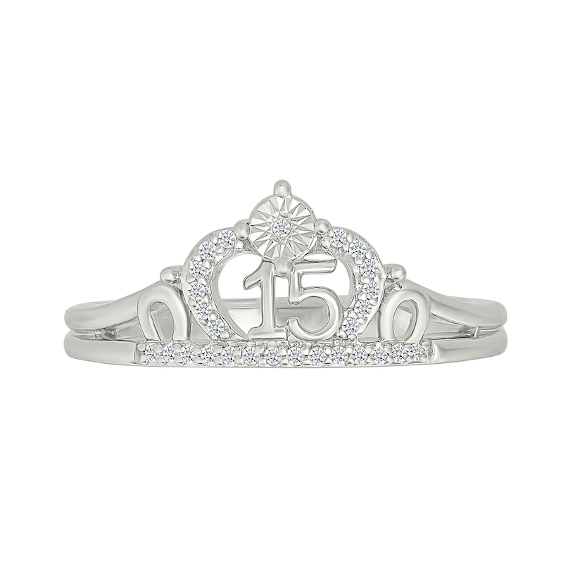 Main Image 3 of 1/10 CT. T.W. Diamond Quinceañera “15” Crown Ring in Sterling Silver