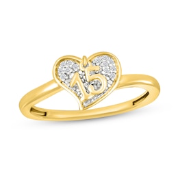 1/20 CT. T.W. Diamond Quinceañera “15” Abstract Heart Charm Ring in Sterling Silver with 10K Gold Plate