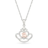 Thumbnail Image 1 of 1/20 CT. T.W. Diamond Quinceañera “15” Fleur-de-Lis Crown Pendant in Sterling Silver and 10K Rose Gold