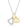 Thumbnail Image 1 of 1/20 CT. T.W. Diamond Quinceañera “15” and Heart Two Piece Charm Pendant in Sterling Silver and 10K Gold