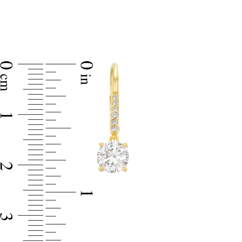 Main Image 3 of 6.25mm White Lab-Created Sapphire Drop Earrings in Sterling Silver with 18K Gold Plate
