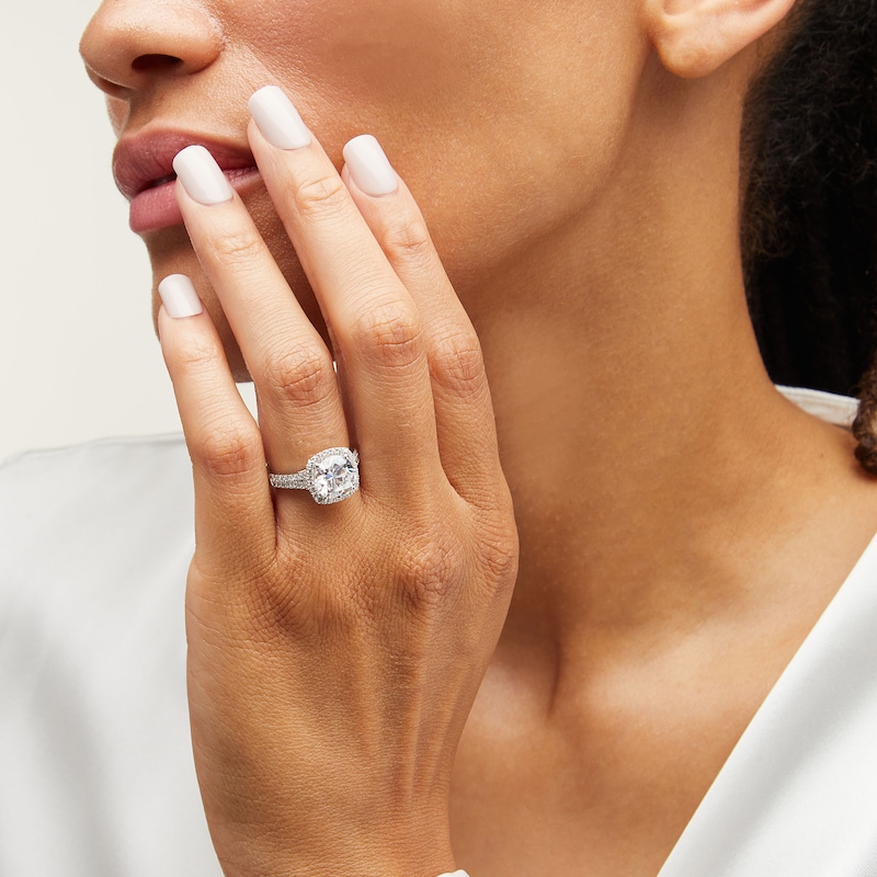 Main Image 2 of 3-1/2 CT. T.W. Certified Lab-Grown Diamond Cushion Frame Double Row Engagement Ring in 14K White Gold (F/SI2)