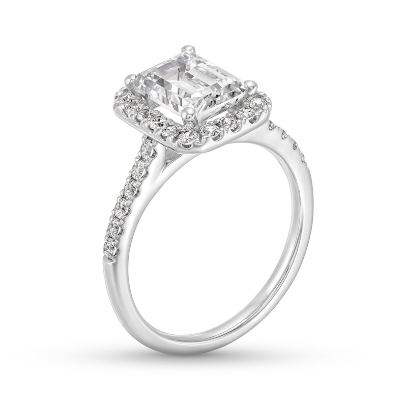 Main Image 3 of 2-1/2 CT. T.W. Emerald-Cut Certified Lab-Grown Diamond Frame Engagement Ring in 14K White Gold (F/SI2)