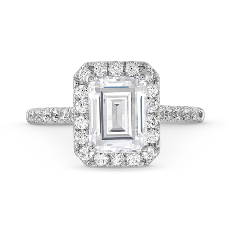 Main Image 4 of 2-1/2 CT. T.W. Emerald-Cut Certified Lab-Grown Diamond Frame Engagement Ring in 14K White Gold (F/SI2)