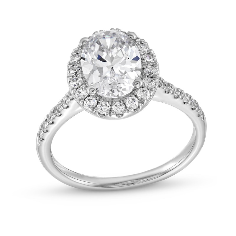 Main Image 1 of 2-1/2 CT. T.W. Oval Certified Lab-Grown Diamond Frame Engagement Ring in 14K White Gold (F/SI2)
